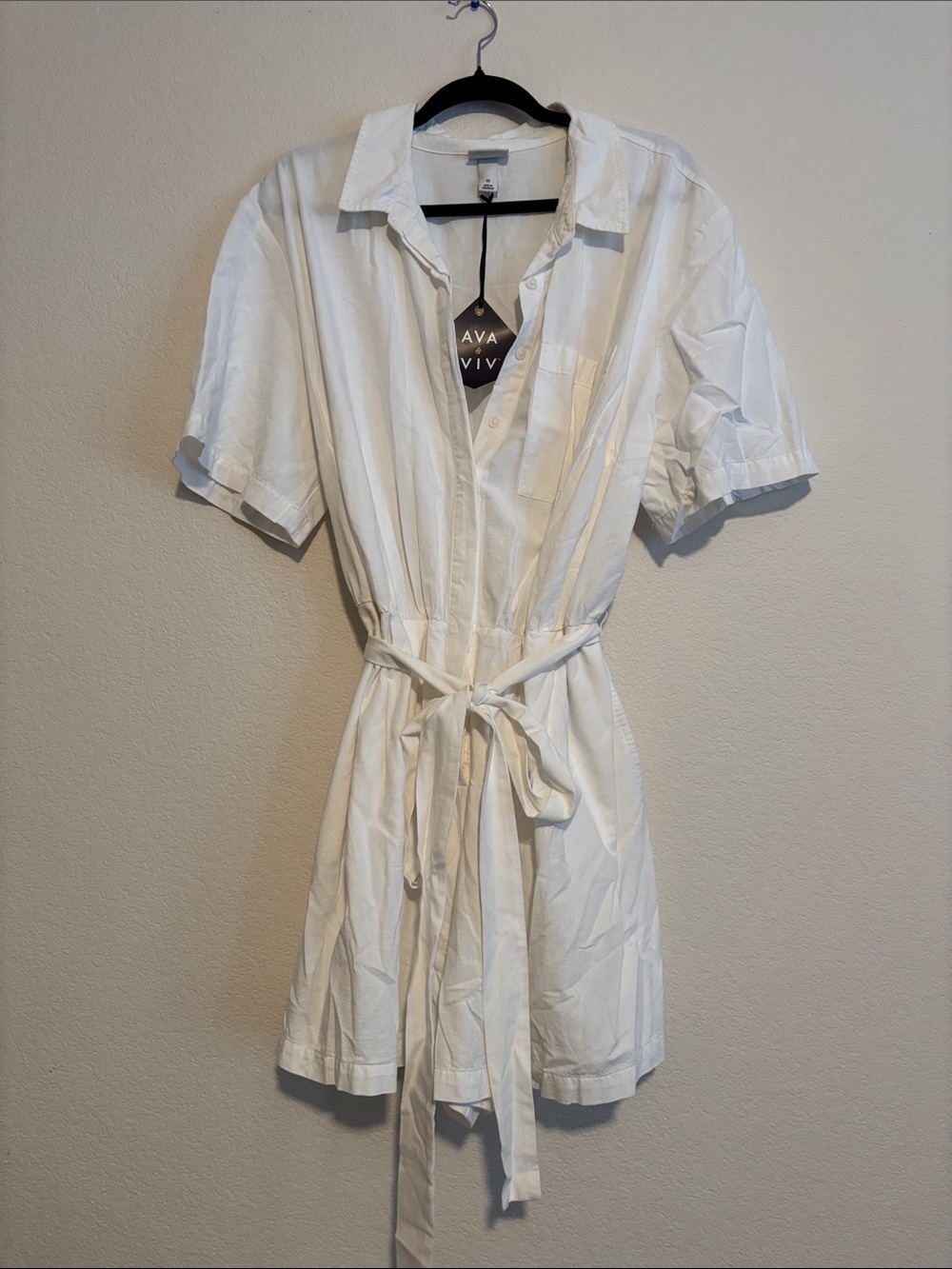 Ava & Viv White Short-Sleeve Romper with Tie Waist